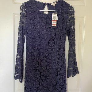 NWT Maison Jules Lined Crochet Lace Dress with Bell Sleeves Size XS